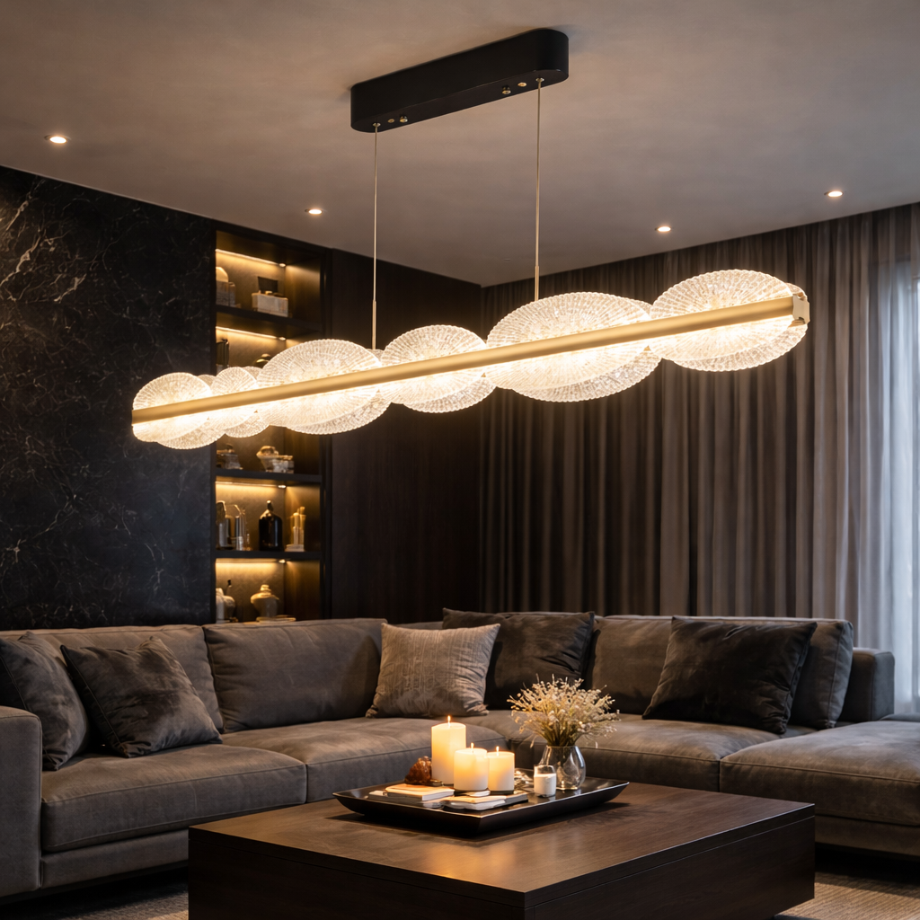 Závěsný LED lustr s dálkovým ovládáním ISOTTA 105W, studené/teplé/neutrální světlo 3000K/4000K/6000K, stmívatelné, nastavitelná výška, černá a stříbrná, kovové a křišťálové LED lustry s dálkovým ovládáním Výchozí název Alessandro Design