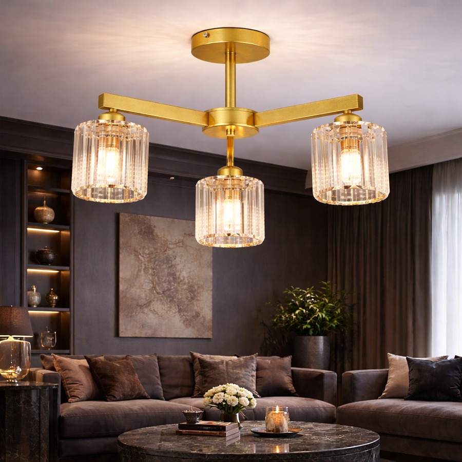 Lustra Clasica Moderna LC110/3GD cu Cristal, 3x E27, Auriu, Metal si Cristal Lustre Clasice Default Title Alessandro Design