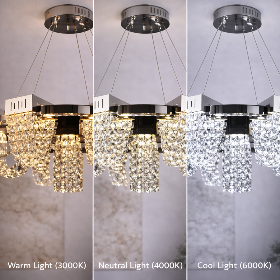 Candelabru Cristal LED 24W, STRATUS Regalis, Diametru 80cm, Crom Lucios, Inaltime Reglabila, Lumina Calda Neutra Rece 3000K/4000K/6000K, Metal si Cristal Candelabre Cristal Default Title Alessandro Design
