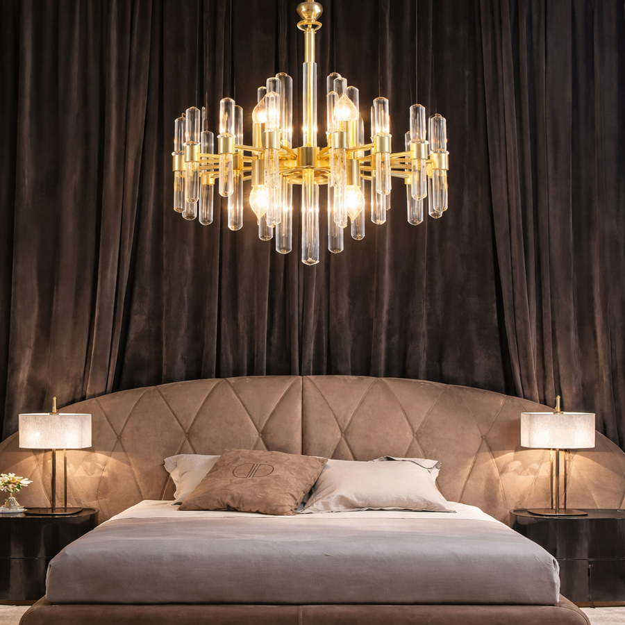 Candelabru Cristal CC850/480GD ,6xE14, 48X45cm, Inaltime Reglabila, Auriu Lucios, Inaltime Reglabila, Design Elegant, Metal si Cristal Candelabre Cristal Default Title Alessandro Design
