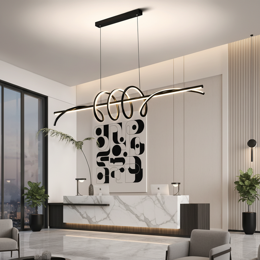Závěsný LED lustr s dálkovým ovládáním RIBBON 64W, lineární, studené/teplé/neutrální světlo, stmívatelný, černý, výškově nastavitelné LED lustry s dálkovým ovládáním Výchozí název Alessandro Design