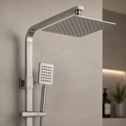 SET Sprchový sloup s baterií, Nerezová ocel, čtvercový para, dešťový efekt, 3 funkce, montáž na stěnu, Satin, Příslušenství v ceně, LY005 Baterie a sprchové sloupy Výchozí název Alessandro Design