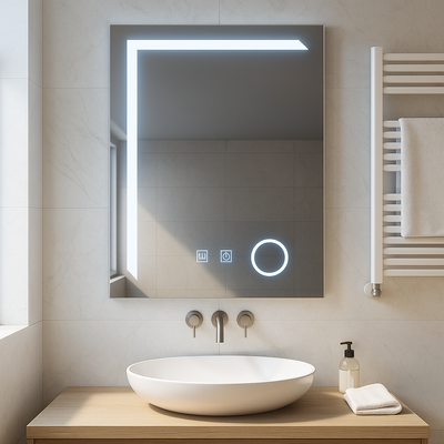 Obdélníkové LED zrcadlo, 60x80cm, Linea Touch, Demister System, Stmívatelné