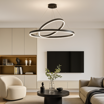 LED závěsný lustr PAGANO 47W, 3000K, 2 kruhy, černý, nastavitelná výška Moderní lustry Výchozí název Alessandro Design