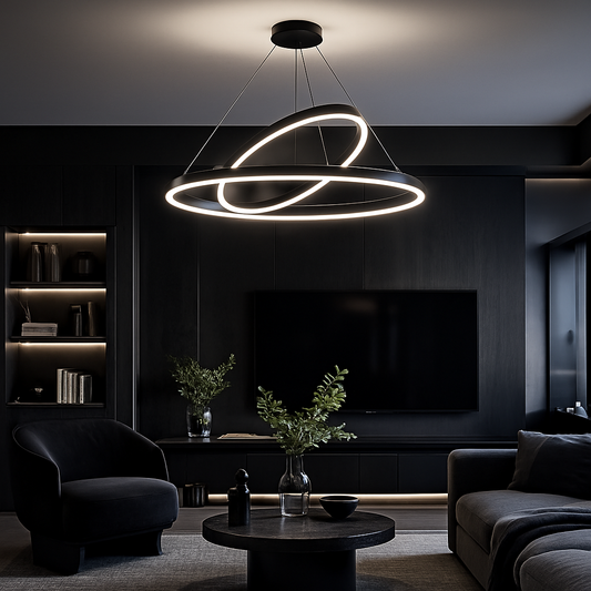 LED závěsný lustr PAGANO 47W, 3000K, 2 kruhy, černý, nastavitelná výška Moderní lustry Výchozí název Alessandro Design