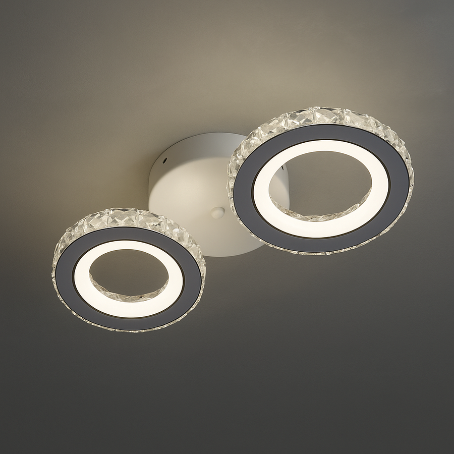 LED lustr s dálkovým ovládáním a krystalem NOVA ROTONDA 34W, 2 kruhy, studené/teplé/neutrální světlo, bílé křišťálové LED lustry Výchozí název Alessandro Design
