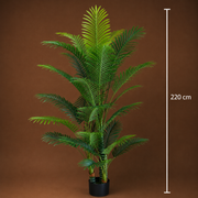 Planta Artificială Copac Tip Palmier Kentia, 3 tulpini, 17 frunze, 220 cm, Verde, cu Ghiveci