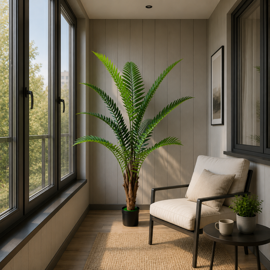 Planta Artificială Copac Tip Palmier Regal, 180 cm, 10 frunze, Verde, cu Ghiveci