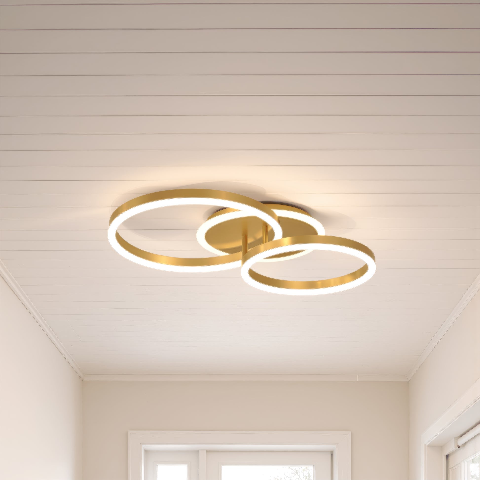 LED lustr s dálkovým ovládáním RINOVA 66W, 2 kruhy, studené/teplé/neutrální světlo, stmívatelné, lesklé zlaté LED lustry s dálkovým ovládáním Výchozí název Alessandro Design