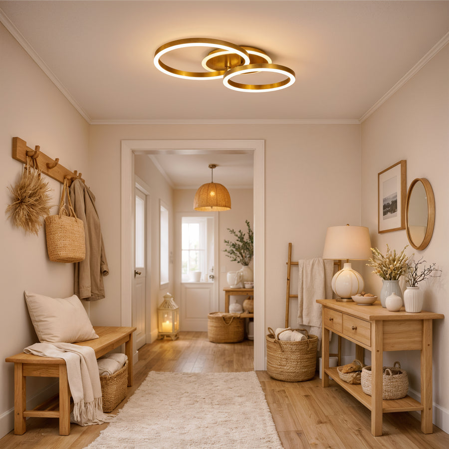 LED lustr s dálkovým ovládáním RINOVA 66W, 2 kruhy, studené/teplé/neutrální světlo, stmívatelné, lesklé zlaté LED lustry s dálkovým ovládáním Výchozí název Alessandro Design