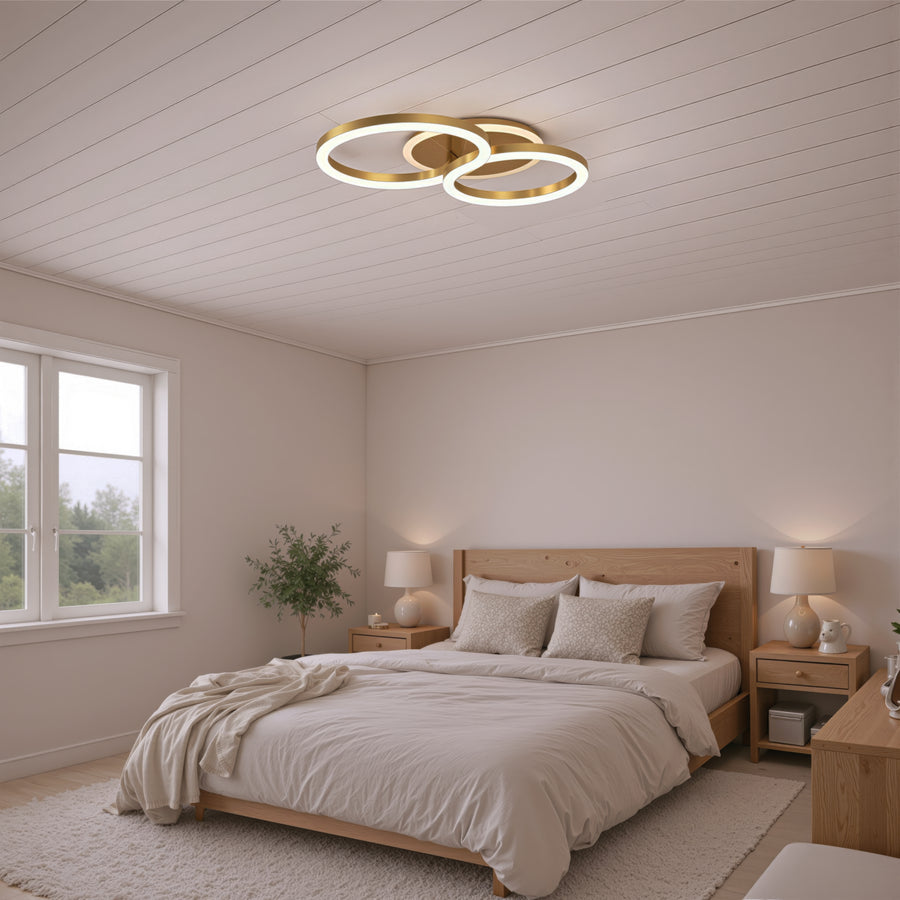 LED lustr s dálkovým ovládáním RINOVA 66W, 2 kruhy, studené/teplé/neutrální světlo, stmívatelné, lesklé zlaté LED lustry s dálkovým ovládáním Výchozí název Alessandro Design