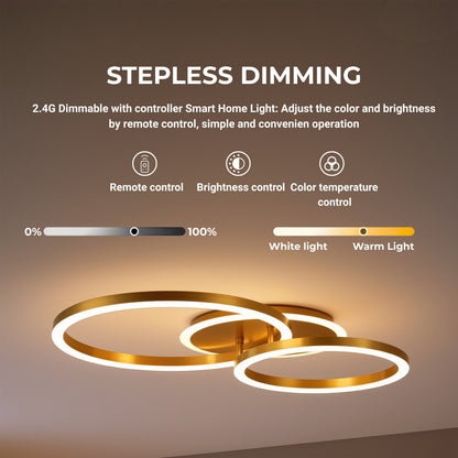 LED lustr s dálkovým ovládáním RINOVA 66W, 2 kruhy, studené/teplé/neutrální světlo, stmívatelné, lesklé zlaté LED lustry s dálkovým ovládáním Výchozí název Alessandro Design
