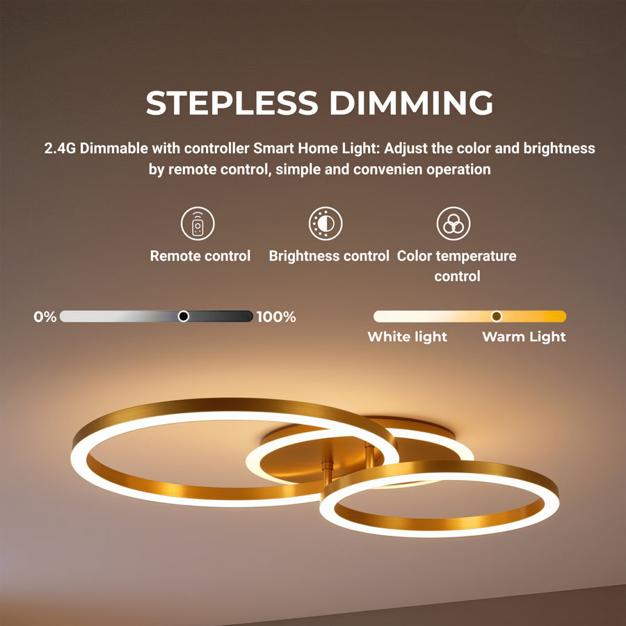 LED lustr s dálkovým ovládáním RINOVA 66W, 2 kruhy, studené/teplé/neutrální světlo, stmívatelné, lesklé zlaté LED lustry s dálkovým ovládáním Výchozí název Alessandro Design