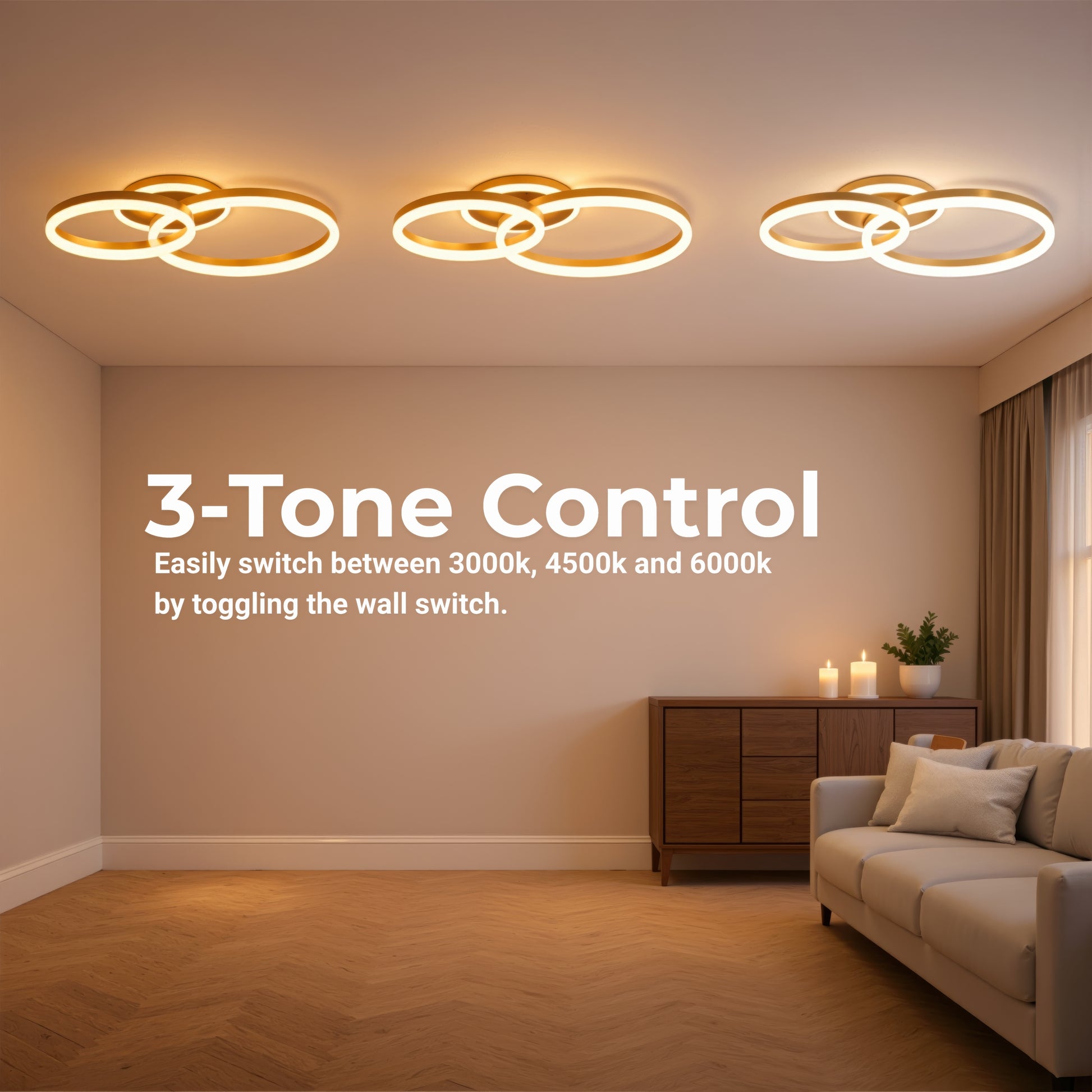 LED lustr s dálkovým ovládáním RINOVA 66W, 2 kruhy, studené/teplé/neutrální světlo, stmívatelné, lesklé zlaté LED lustry s dálkovým ovládáním Výchozí název Alessandro Design