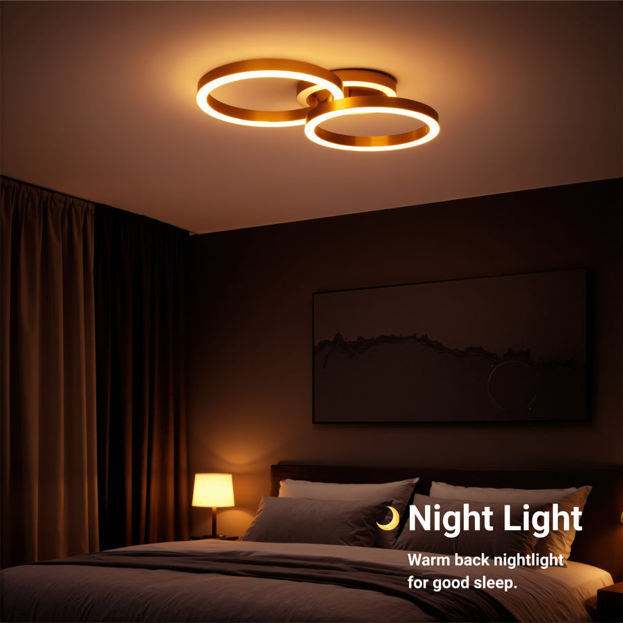 LED lustr s dálkovým ovládáním RINOVA 66W, 2 kruhy, studené/teplé/neutrální světlo, stmívatelné, lesklé zlaté LED lustry s dálkovým ovládáním Výchozí název Alessandro Design