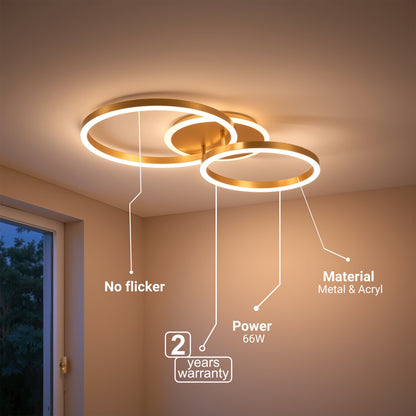 LED lustr s dálkovým ovládáním RINOVA 66W, 2 kruhy, studené/teplé/neutrální světlo, stmívatelné, lesklé zlaté LED lustry s dálkovým ovládáním Výchozí název Alessandro Design