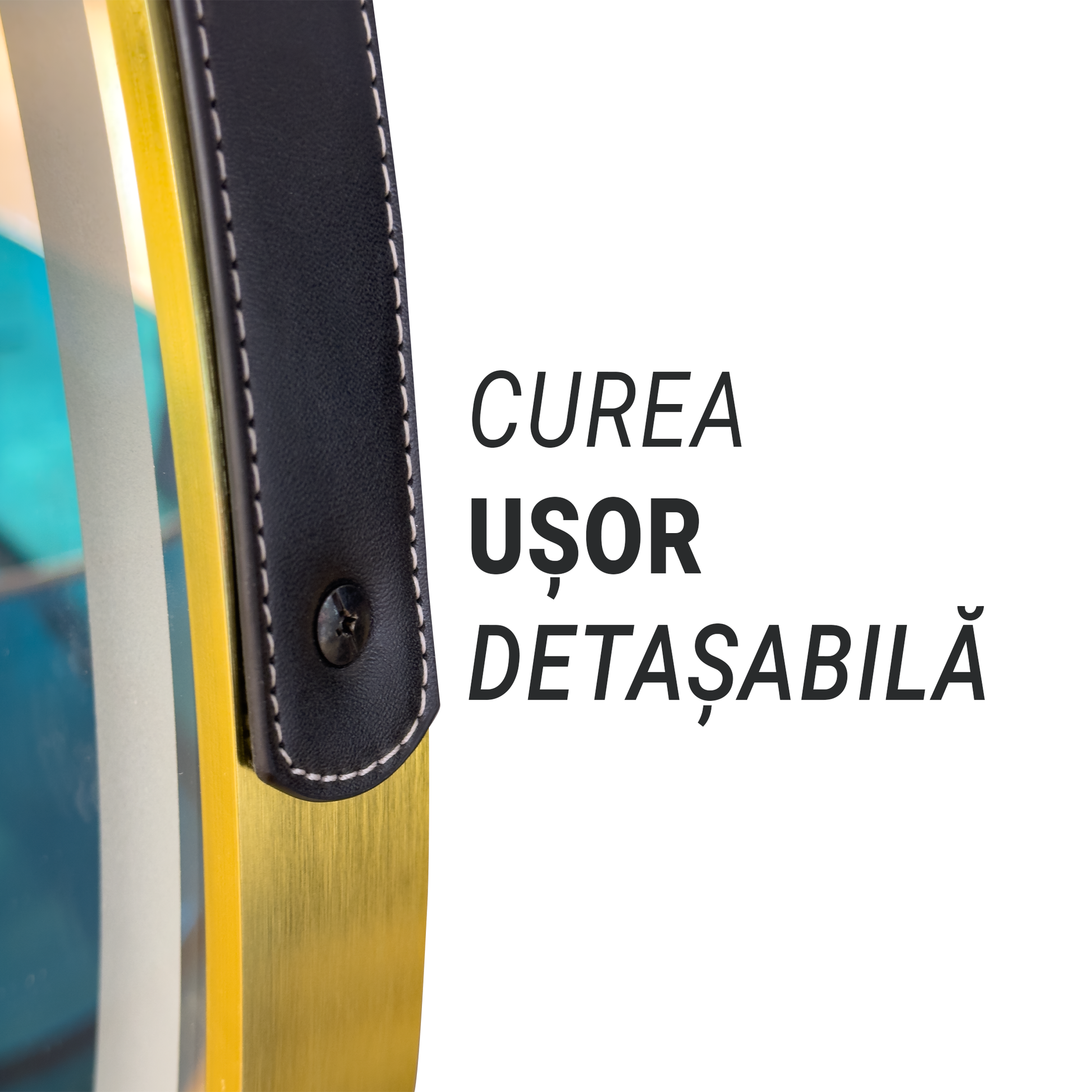 Kulaté zrcadlo LED, 60 cm, Celeste Royale Gold Eleve MotionGlow Marcello, systém odmlžování, hodiny a teploměr, stmívatelné, odnímatelný popruh, Marcello Zrcadla Výchozí název Alessandro Design