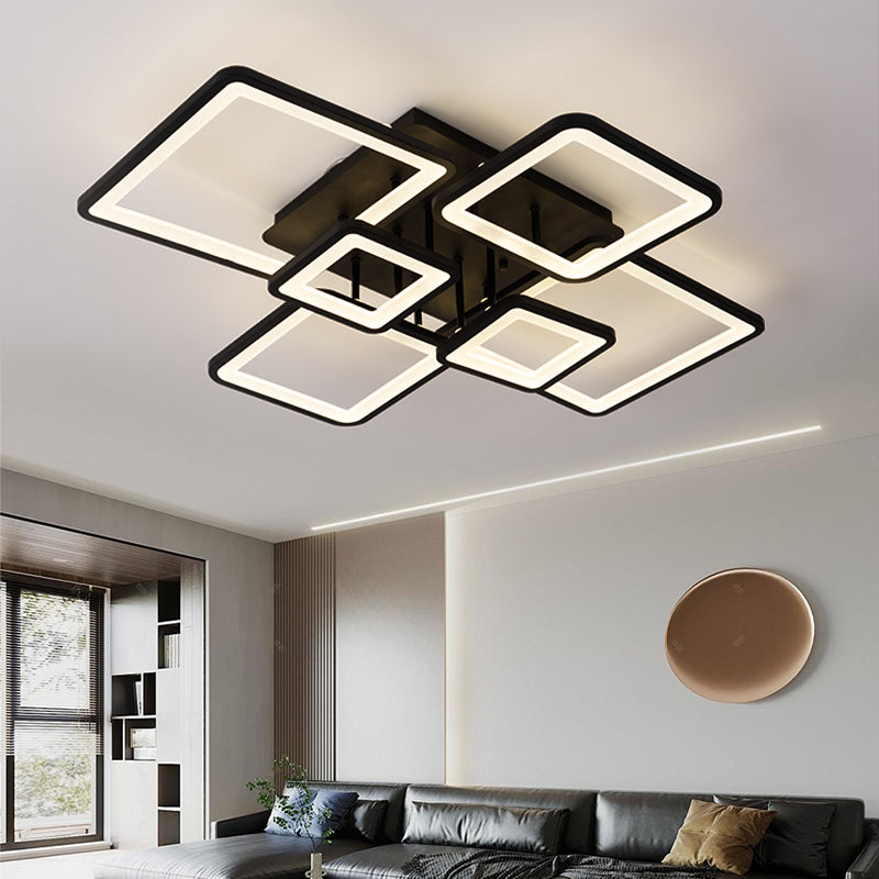 LED lustr s dálkovým ovládáním ELLA 120W, 6 čtverců, studené/teplé/neutrální světlo, stmívatelné, černé, kovové a akrylové LED lustry s dálkovým ovládáním Výchozí název Alessandro Design
