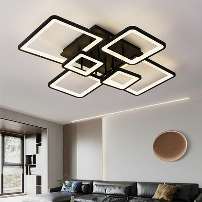 LED lustr s dálkovým ovládáním ELLA 120W, 6 čtverců, studené/teplé/neutrální světlo, stmívatelné, černé, kovové a akrylové LED lustry s dálkovým ovládáním Výchozí název Alessandro Design