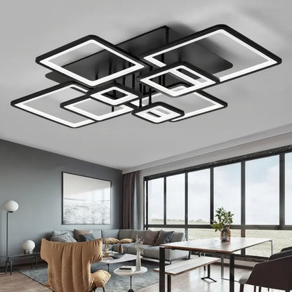 LED lustr s dálkovým ovládáním ELLA 186W, 8 čtverců, studené/teplé/neutrální světlo, stmívatelné, černé LED lustry s dálkovým ovládáním Výchozí název Alessandro Design
