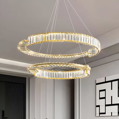 Závěsný LED křišťálový lustr PRISM REGAL 117W, 2 kruhy, Studené/Teplé/Neutrální světlo, Stmívatelné, Zlaté, Výškově nastavitelné Křišťálové LED lustry Výchozí název Alessandro Design