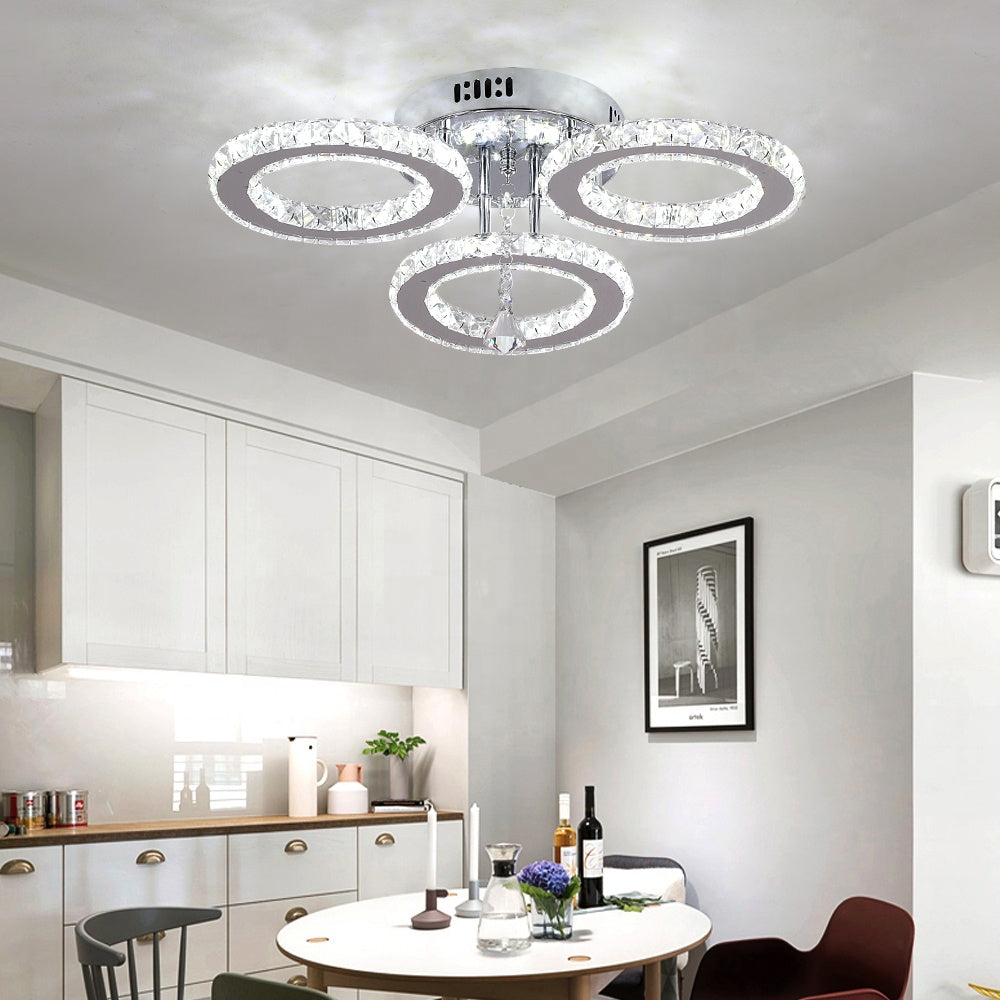 LED lustr s dálkovým ovládáním a křišťálovým ALANUBIS 40W, 3 kruhy, studené/teplé/neutrální světlo, stmívatelné, lesklý chrom Crystal LED lustry Výchozí název Alessandro Design