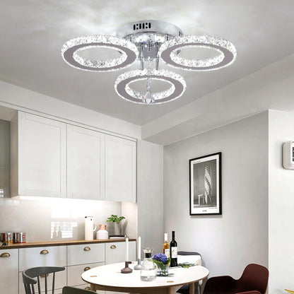 LED lustr s dálkovým ovládáním a křišťálovým ALANUBIS 40W, 3 kruhy, studené/teplé/neutrální světlo, stmívatelné, lesklý chrom Crystal LED lustry Výchozí název Alessandro Design