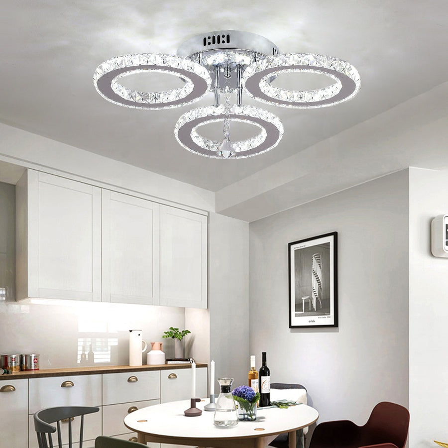 LED lustr s dálkovým ovládáním a křišťálovým ALANUBIS 40W, 3 kruhy, studené/teplé/neutrální světlo, stmívatelné, lesklý chrom Crystal LED lustry Výchozí název Alessandro Design