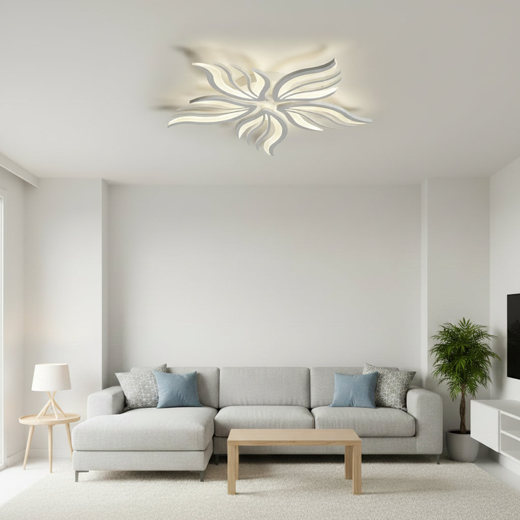 LED lustr s dálkovým ovládáním SAKURA 62W, 5 okvětních lístků, studené/teplé/neutrální světlo, stmívatelné, bílý LED lustr s dálkovým ovládáním Výchozí název Alessandro Design