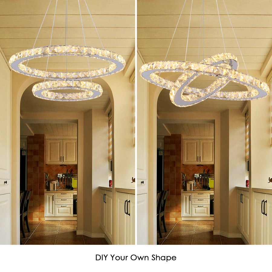 LED lustr s dálkovým ovládáním a krystalem PRISM LUMINIS 58W, 2 kruhy, studené/teplé/neutrální světlo, stmívatelné, chrom a bílá, nastavitelná výška LED lustry s dálkovým ovládáním Výchozí název Alessandro Design