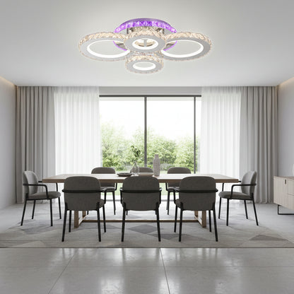 LED lustr s dálkovým ovládáním a krystalem NOVA ROTONDA RGB 82W, 4 kruhy, studené/teplé/neutrální světlo, stmívatelné, Chrome LED lustry a krystaly Výchozí název Alessandro Design