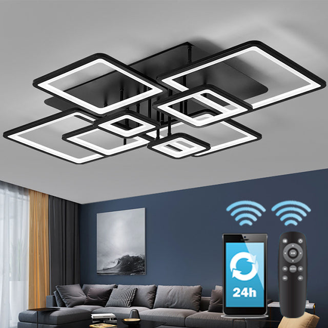 LED lustr s dálkovým ovládáním ELLA 186W, 8 čtverců, studené/teplé/neutrální světlo, stmívatelné, černé LED lustry s dálkovým ovládáním Výchozí název Alessandro Design