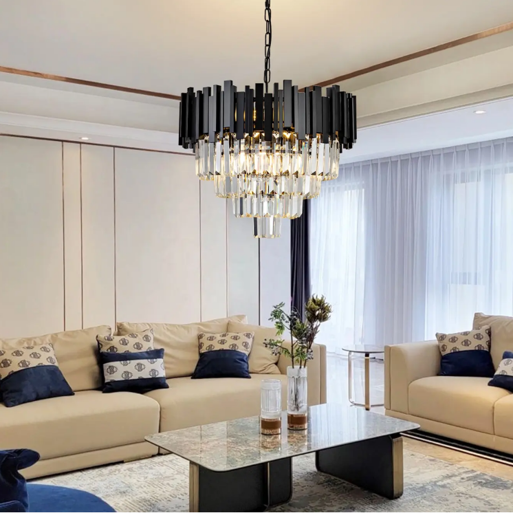 BLOIS Magno křišťálový lustr 8x E14 D60 cm Černé zlato Křišťálové lustry s nastavitelnou výškou Výchozí název Alessandro Design