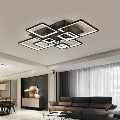LED lustr s dálkovým ovládáním ELLA 186W, 8 čtverců, studené/teplé/neutrální světlo, stmívatelné, černé LED lustry s dálkovým ovládáním Výchozí název Alessandro Design