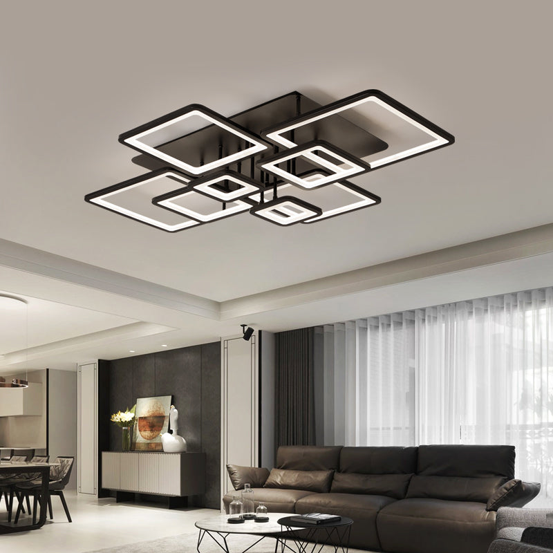 LED lustr s dálkovým ovládáním ELLA 186W, 8 čtverců, studené/teplé/neutrální světlo, stmívatelné, černé LED lustry s dálkovým ovládáním Výchozí název Alessandro Design