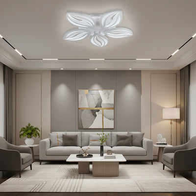 LED lustr s dálkovým ovládáním ORCHID 66W, 5 okvětních lístků, studené/teplé/neutrální světlo, stmívatelné, bílá, kov a akryl