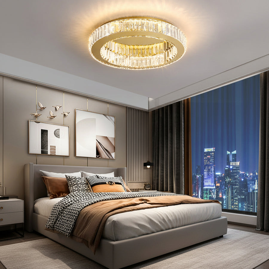 LED lustr s dálkovým ovládáním a krystalem VERTUS 18W, 30cm, Kruh, Studené/Teplé/Neutrální světlo, Stmívatelné, Zlaté LED lustry s dálkovým ovládáním Výchozí název Alessandro Design