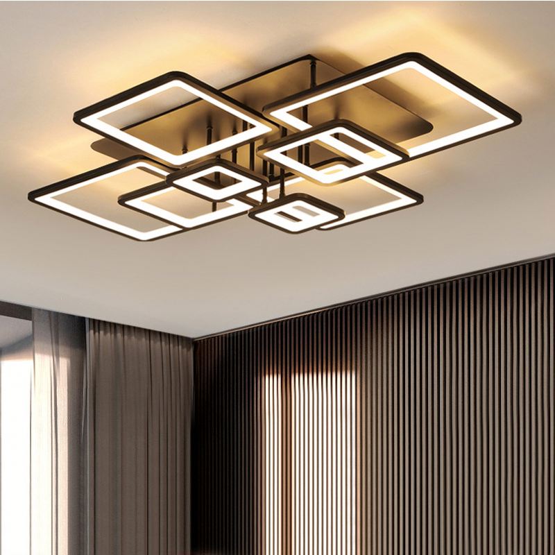 LED lustr s dálkovým ovládáním ELLA 186W, 8 čtverců, studené/teplé/neutrální světlo, stmívatelné, černé LED lustry s dálkovým ovládáním Výchozí název Alessandro Design