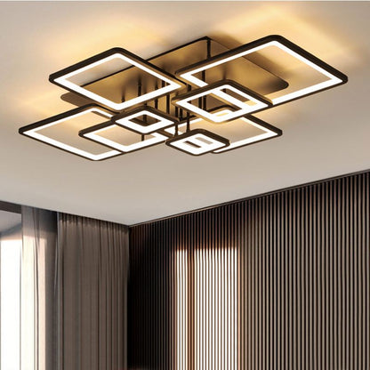 LED lustr s dálkovým ovládáním ELLA 186W, 8 čtverců, studené/teplé/neutrální světlo, stmívatelné, černé LED lustry s dálkovým ovládáním Výchozí název Alessandro Design