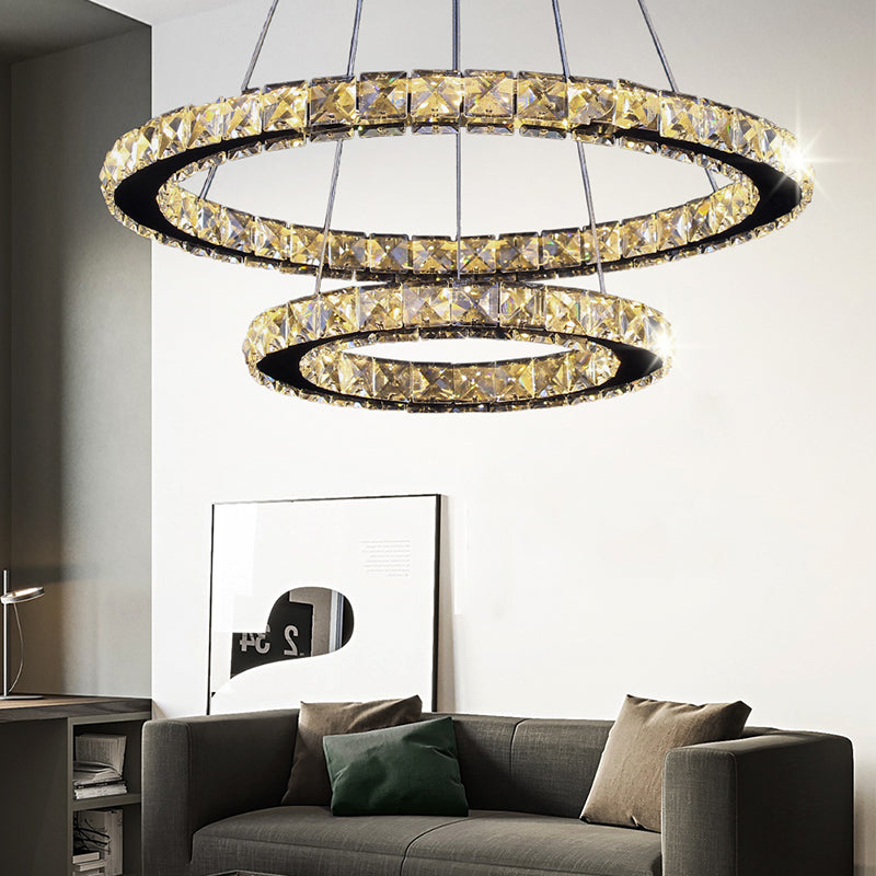 LED lustr s dálkovým ovládáním a krystalem PRISM LUMINIS 58W, 2 kruhy, studené/teplé/neutrální světlo, stmívatelné, chrom a bílá, nastavitelná výška LED lustry s dálkovým ovládáním Výchozí název Alessandro Design