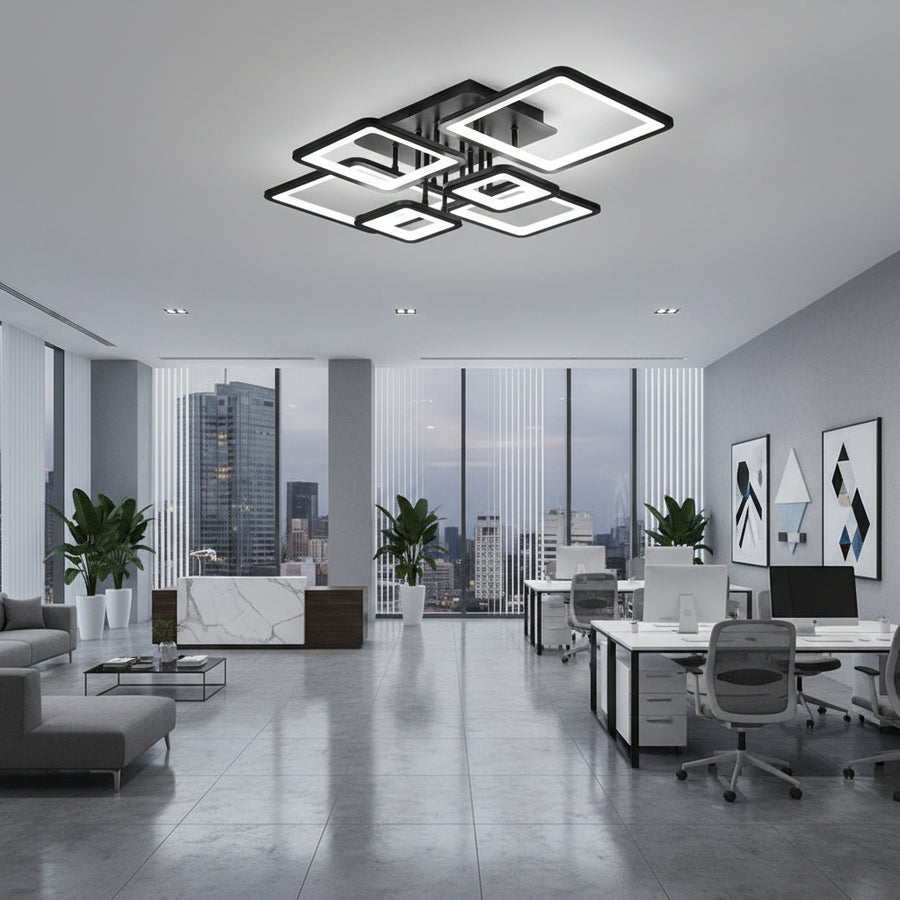 LED lustr s dálkovým ovládáním ELLA 120W, 6 čtverců, studené/teplé/neutrální světlo, stmívatelné, černé, kovové a akrylové LED lustry s dálkovým ovládáním Výchozí název Alessandro Design