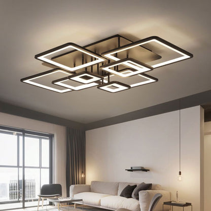 LED lustr s dálkovým ovládáním ELLA 186W, 8 čtverců, studené/teplé/neutrální světlo, stmívatelné, černé LED lustry s dálkovým ovládáním Výchozí název Alessandro Design