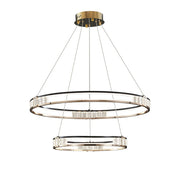 Závěsný LED lustr s dálkovým ovládáním a křišťálovým ROGER 100W, 2 kruhy, studené/teplé/neutrální světlo, stmívatelné, lesklé zlaté, výškově nastavitelné křišťálové LED lustry Výchozí název Alessandro Design