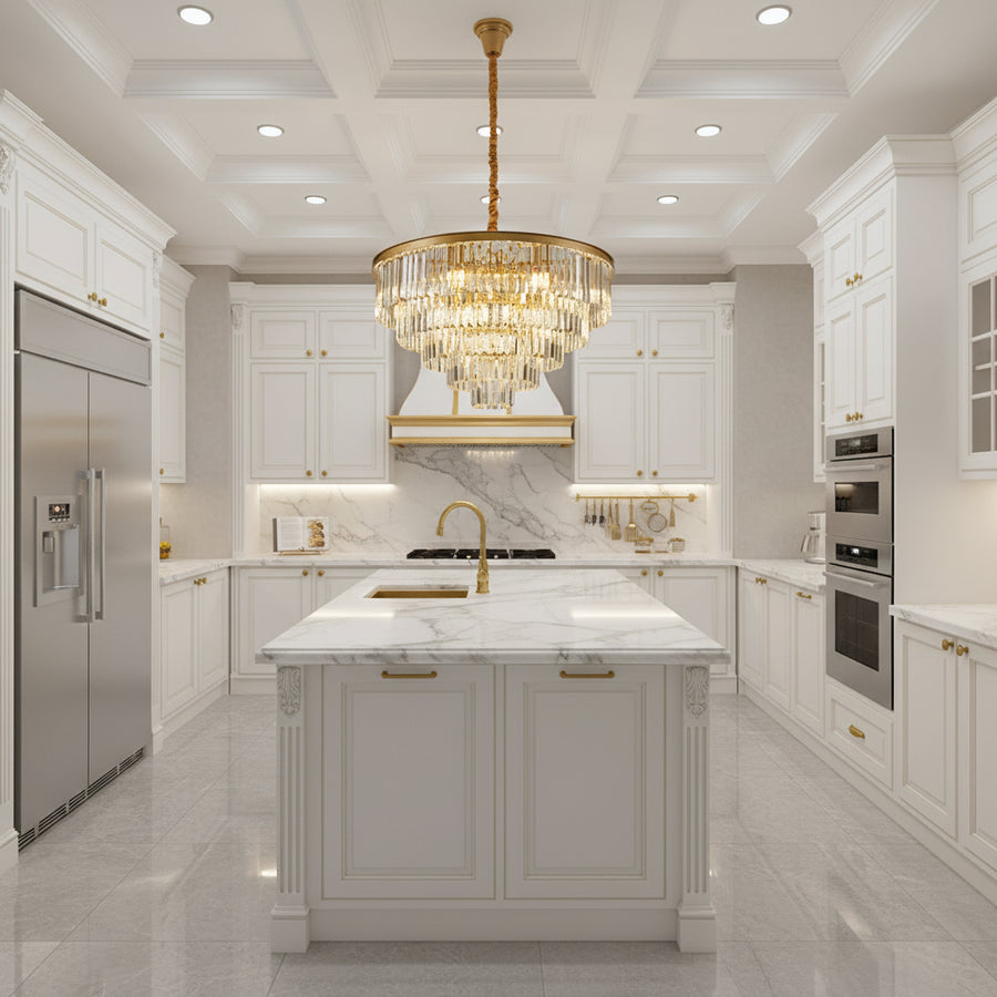 Křišťálový lustr CHAMBORD Eleganza 8xE14, Průměr 48cm, Matt Gold Křišťálové lustry Výchozí název Alessandro Design