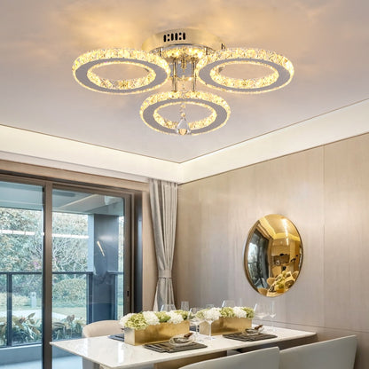 LED lustr s dálkovým ovládáním a křišťálovým ALANUBIS 40W, 3 kruhy, studené/teplé/neutrální světlo, stmívatelné, lesklý chrom Crystal LED lustry Výchozí název Alessandro Design