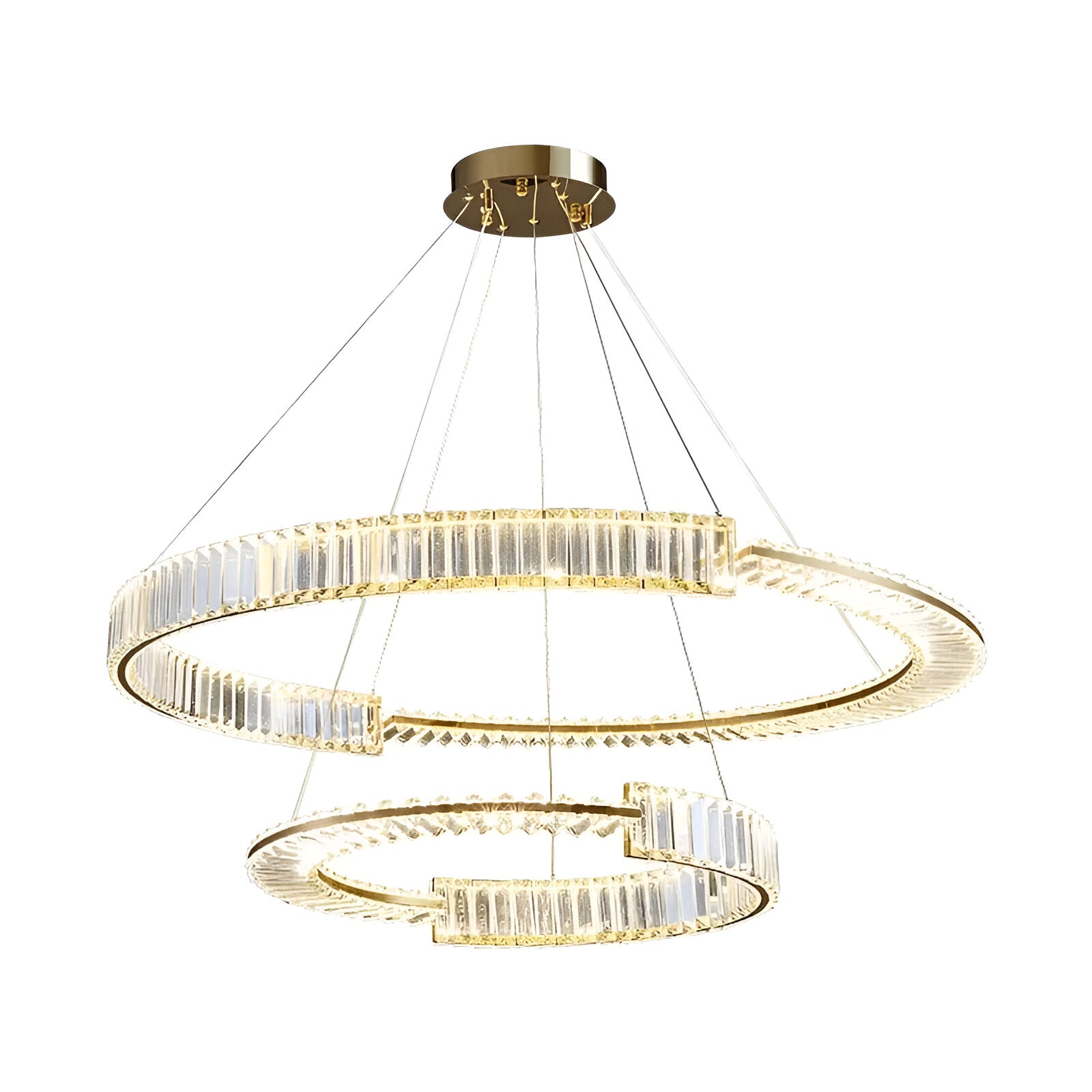 Závěsný LED křišťálový lustr PRISM REGAL 117W, 2 kruhy, Studené/Teplé/Neutrální světlo, Stmívatelné, Zlaté, Výškově nastavitelné Křišťálové LED lustry Výchozí název Alessandro Design