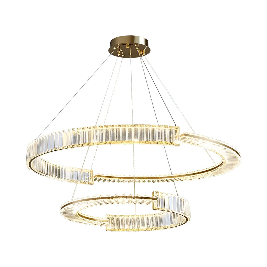 Závěsný LED křišťálový lustr PRISM REGAL 117W, 2 kruhy, Studené/Teplé/Neutrální světlo, Stmívatelné, Zlaté, Výškově nastavitelné Křišťálové LED lustry Výchozí název Alessandro Design