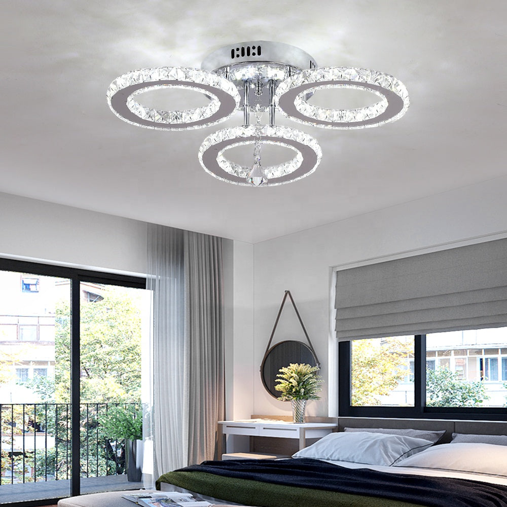 LED lustr s dálkovým ovládáním a křišťálovým ALANUBIS 40W, 3 kruhy, studené/teplé/neutrální světlo, stmívatelné, lesklý chrom Crystal LED lustry Výchozí název Alessandro Design