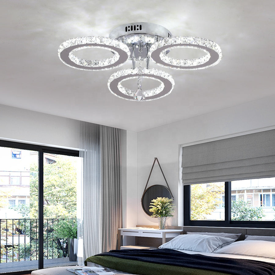 LED lustr s dálkovým ovládáním a křišťálovým ALANUBIS 40W, 3 kruhy, studené/teplé/neutrální světlo, stmívatelné, lesklý chrom Crystal LED lustry Výchozí název Alessandro Design