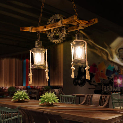 Lustra Vintage cu Franghie LV590/2BK, 2xE27 Lemn Inchis Lustre Vintage Default Title Alessandro Design